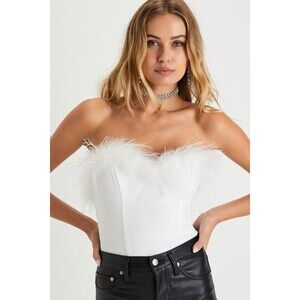 Lulus Flair For The Fabulous White Feather Cropped Tube Top - Size S